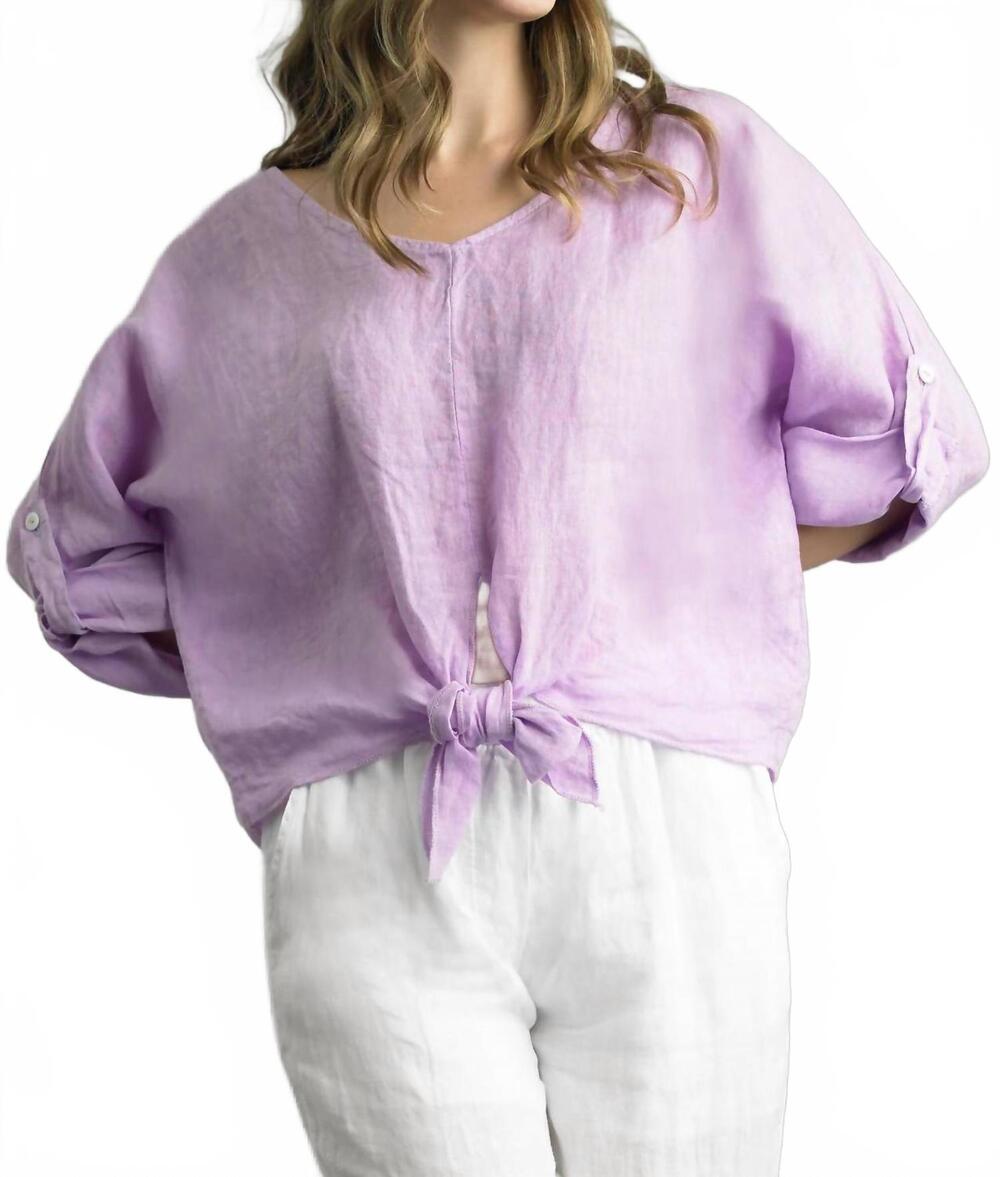 NEW TEMPO PARIS linen tie front top in lavender